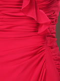 Sheath / Column Strapless Sweetheart Floor Length Chiffon Bridesmaid Dress with Side Draping Falbala