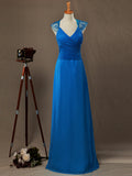 Sheath / Column V-neck Floor Length Chiffon Bridesmaid Dress Lace Straps with Criss Cross Ruching