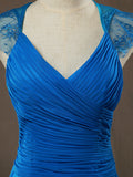 Sheath / Column V-neck Floor Length Chiffon Bridesmaid Dress Lace Straps with Criss Cross Ruching