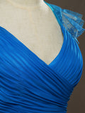 Sheath / Column V-neck Floor Length Chiffon Bridesmaid Dress Lace Straps with Criss Cross Ruching