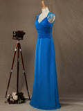 Sheath / Column V-neck Floor Length Chiffon Bridesmaid Dress Lace Straps with Criss Cross Ruching