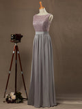 Sheath / Column Bateau Neck Floor Length Chiffon match Lace Bridesmaid Dress with Pleats