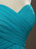 Sheath / Column Strapless Sweetheart Floor Length Chiffon Bridesmaid Dress with Criss Cross Ruching Pleats