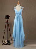 Sheath / Column V-neck Floor Length Chiffon Prom Evening Dress with Side Draping Criss Cross Beading