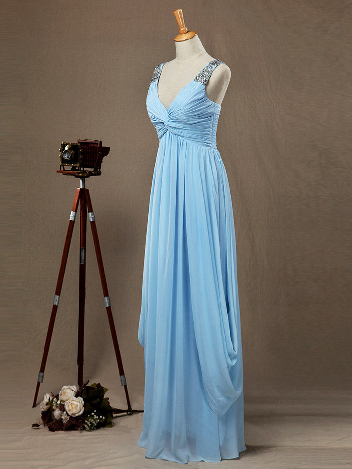 sheath column v neck floor length chiffon evening dress Stacees Bridesmaid Dress Sheath/Column V Neck Floor-Length Chiffon Pleated Split