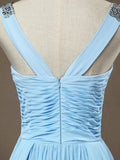 Sheath / Column V-neck Floor Length Chiffon Prom Evening Dress with Side Draping Criss Cross Beading