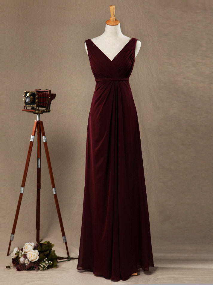 Sheath / Column V-neck Floor Length Chiffon Bridesmaid Dress – dressblee