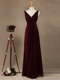 Sheath / Column V-neck Floor Length Chiffon Bridesmaid Dress with Criss Cross Ruching Pleats