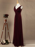 Sheath / Column V-neck Floor Length Chiffon Bridesmaid Dress with Criss Cross Ruching Pleats