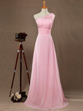 A-Line One Shoulder Floor Length Chiffon Bridesmaid Dress with Wide Belt