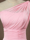 A-Line One Shoulder Floor Length Chiffon Bridesmaid Dress with Wide Belt