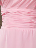 A-Line One Shoulder Floor Length Chiffon Bridesmaid Dress with Wide Belt