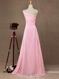 A-Line One Shoulder Floor Length Chiffon Bridesmaid Dress with Wide Belt
