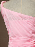 A-Line One Shoulder Floor Length Chiffon Bridesmaid Dress with Wide Belt