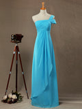 Sheath / Column One Shoulder Floor Length Chiffon Bridesmaid Dress with Criss Cross Ruching Pleats