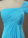 Sheath / Column One Shoulder Floor Length Chiffon Bridesmaid Dress with Criss Cross Ruching Pleats