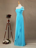 Sheath / Column One Shoulder Floor Length Chiffon Bridesmaid Dress with Criss Cross Ruching Pleats