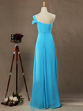 Sheath / Column One Shoulder Floor Length Chiffon Bridesmaid Dress with Criss Cross Ruching Pleats