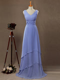 A-Line Princess V-neck Floor Length Chiffon Bridesmaid Dress