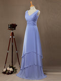 A-Line Princess V-neck Floor Length Chiffon Bridesmaid Dress