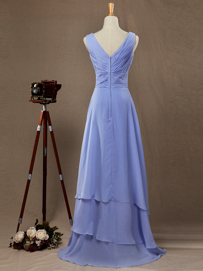 A-Line Princess V-neck Floor Length Chiffon Bridesmaid Dress