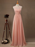 A-Line Jewel Neck Floor Length Chiffon Bridesmaid Dress