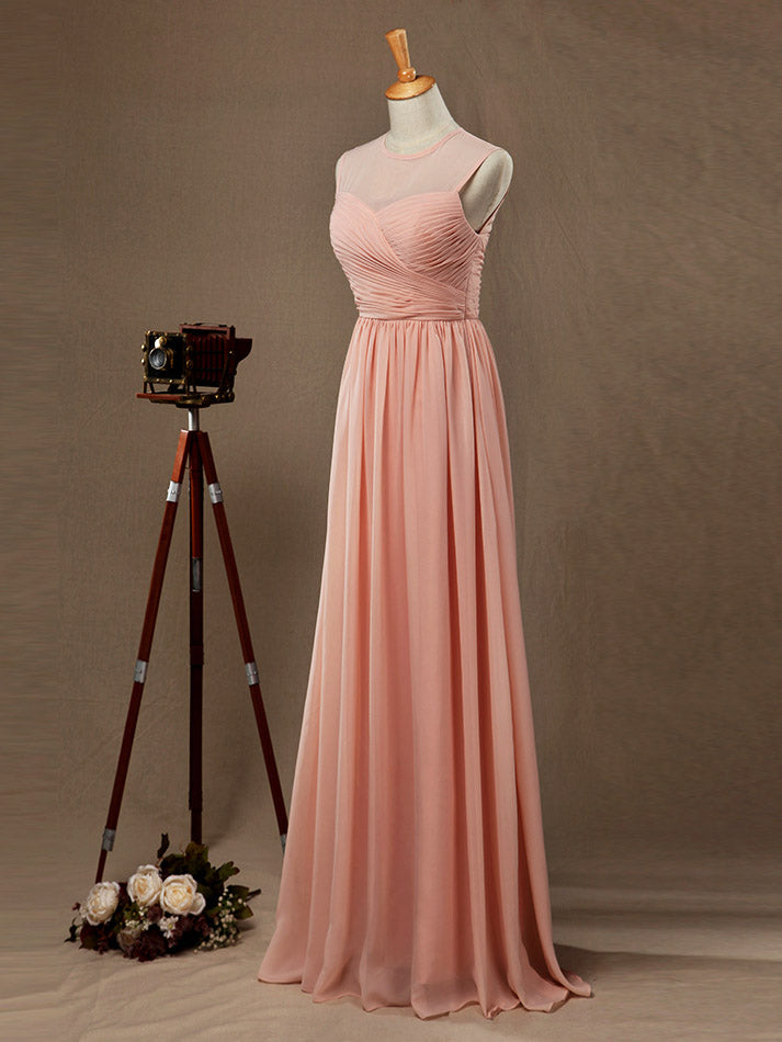 A-Line Jewel Neck Floor Length Chiffon Bridesmaid Dress with Ruching – dressblee A-Line Jewel Neck Floor Length Chiffon Bridesmaid Dress with Ruching – dressblee