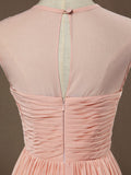 A-Line Jewel Neck Floor Length Chiffon Bridesmaid Dress