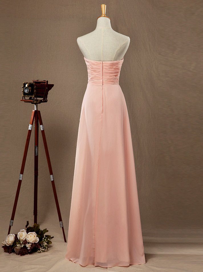A-line Strapless Sweetheart Floor Length Chiffon Bridesmaid Dress
