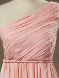A-Line One Shoulder Floor Length Chiffon Pregnant Bridesmaid Dress 