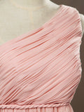 A-Line One Shoulder Floor Length Chiffon Pregnant Bridesmaid Dress 