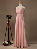 A-Line One Shoulder Floor Length Chiffon Pregnant Bridesmaid Dress 
