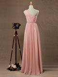 A-Line One Shoulder Floor Length Chiffon Pregnant Bridesmaid Dress 