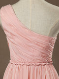 A-Line One Shoulder Floor Length Chiffon Pregnant Bridesmaid Dress 