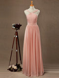 Chiffon Bridesmaid Dress A-Line Princess Double Straps Halter-neck Floor-length