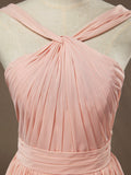 Chiffon Bridesmaid Dress A-Line Princess Double Straps Halter-neck Floor-length