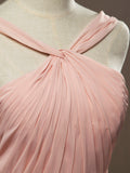 Chiffon Bridesmaid Dress A-Line Princess Double Straps Halter-neck Floor-length