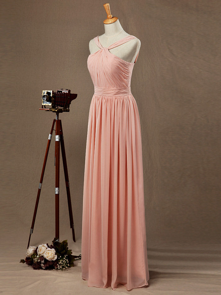 Chiffon Bridesmaid Dress A-Line Double Straps Halter Floor Length dressblee Chiffon Bridesmaid Dress A-Line Double Straps Halter Floor Length dressblee