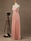 Chiffon Bridesmaid Dress A-Line Princess Double Straps Halter-neck Floor-length