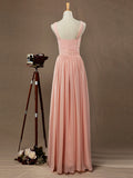 Chiffon Bridesmaid Dress A-Line Princess Double Straps Halter-neck Floor-length