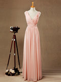 Chiffon Bridesmaid Dress A-Line/Princess Double Straps Deep V-neck V-back Floor-Length
