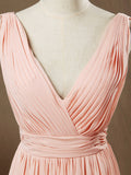 Chiffon Bridesmaid Dress A-Line/Princess Double Straps Deep V-neck 