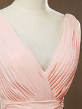 Chiffon Bridesmaid Dress A-Line/Princess Double Straps Deep V-neck 
