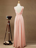 Chiffon Bridesmaid Dress A-Line/Princess Double Straps Deep V-neck 