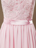 Sheath / Column V-neck Straps Floor Length Chiffon match Lace Bridesmaid Dress Open Back