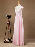 Sheath / Column V-neck Straps Floor Length Chiffon match Lace Bridesmaid Dress Open Back