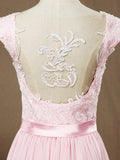 Sheath / Column V-neck Straps Floor Length Chiffon match Lace Bridesmaid Dress Open Back