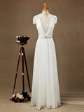 Sheath / Column Deep V-neck Cap Sleeves Chiffon match Lace Evening Dress See Through Back Buttons