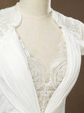 Sheath / Column Deep V-neck Cap Sleeves Chiffon match Lace Evening Dress