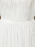 A-Line Jewel Neck Floor Length Tulle Bridesmaid Dress See Through with Pleats
